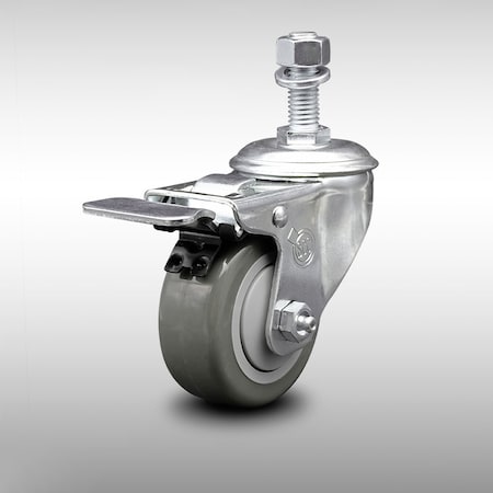 Service Caster 3.5 Inch SS Gray Polyurethane 1/2 Inch Threaded Stem Caster with Total Lock Brake SCC-SSTSTTL20S3514-PPUB-121315